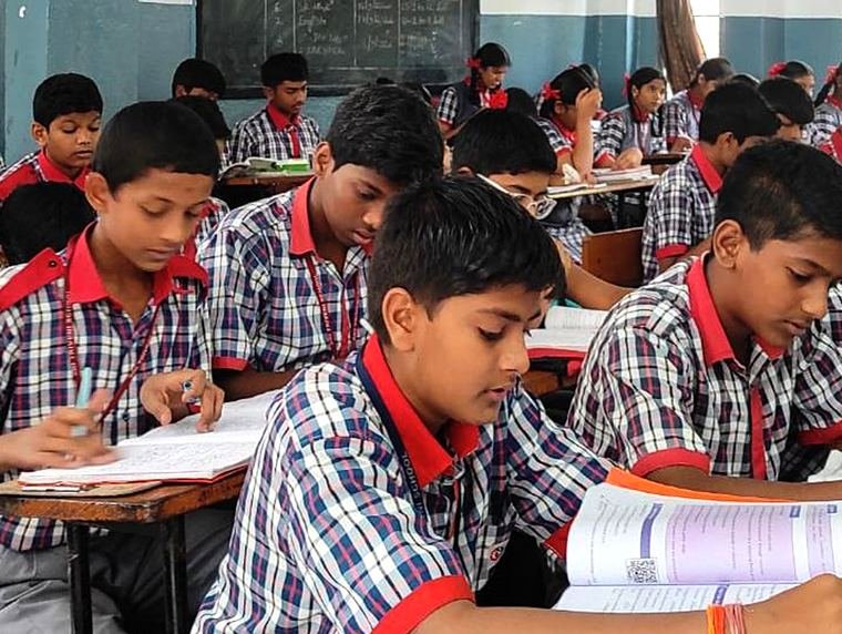 High school students studying in class